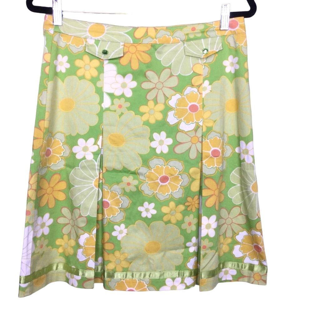Trixie + Lulu Floral Cotton Blend A-Line Reverse Pleat Skirt Women's Size  L